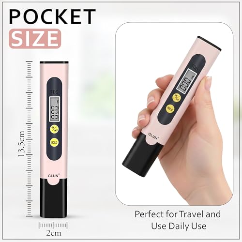 Image of GLUN Water Quality Tester Device TDS Meter, Pack of 1 Accurate & Reliable, 0-9990 ppm, Mulberry Mist Peach Colour, Ideal Testing for Drinking Water, Aquariums or Other