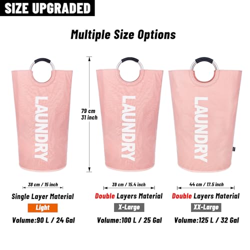 Image of Caroeas 90L Collapsible Laundry Basket, Waterproof Laundry Bag (8 Colors) for Baby, Large Washing Basket with Padded Handles Stands Up Well for Easy Storage, Pink