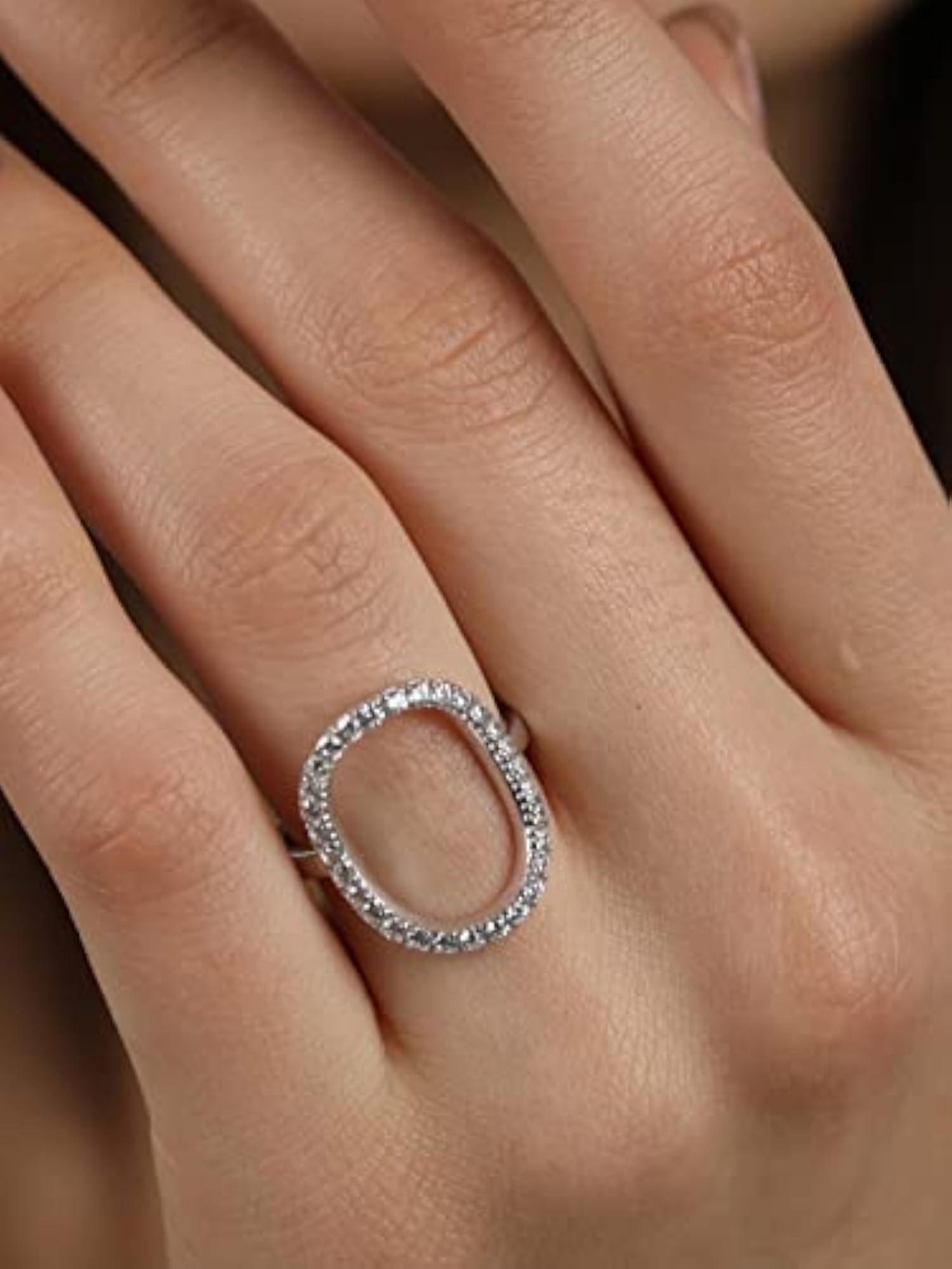 Women's 925 Silver Unique Adjustable Ring, Platinum Plated