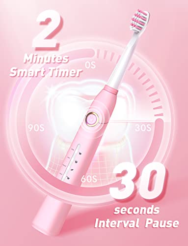 Sonic Electric Toothbrush For Adults, Power Electric Toothbrush With 8 Brush Heads, Travel Case, 40000 Vpm Deep Clean 5 Modes, Rechargeable Toothbrushes Fast Charge 4 Hours Last 30 Days, Pink #TOP6