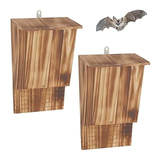 Relaxdays Nichoirs pour Chauves-Souris, Lot de 2, Finition brûlée, 34×22,5×12,5 cm, Naturel