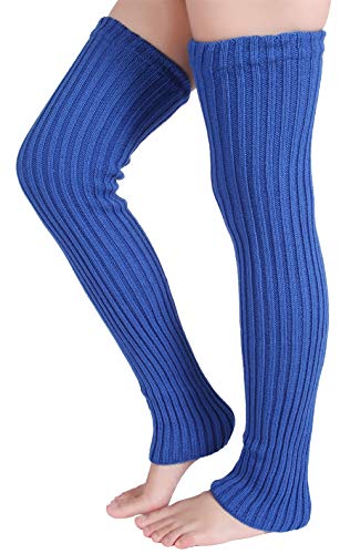 Pareberry Women's Winter Over Knee High Footless Socks Knit Warm Long Leg Warmers (Blue)
