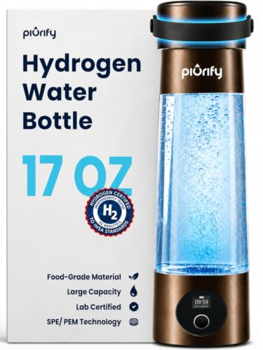PIURIFY Hydrogen Water Bottle Generator | 17 OZ | Up to 9 970 PPB in 2 Cycles | 3X More H2 Molecular Hydrogen | SPE/PEM Electrolysis | Ergonomic Handle | H2 Hubb & H2 Analytics Certified | Bronze