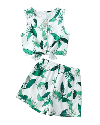 Image of YOURUIKEY Girls Summer Outfits Cute Clothes for Kids Hawaiian Beach Sleeveless Floral Crop Top Shorts Tween Girl Clothing Set