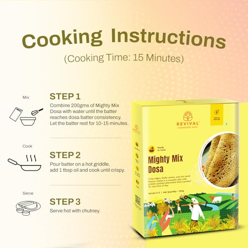 Image of Revival Millet Pongal Mix & Mighty Mix Dosa - Combo Pack of 2 (200g Each) | Instant South Indian Meal | High in Fiber & Protein | Gluten-Free | No Preservatives | Healthy, Tasty & Easy to Cook