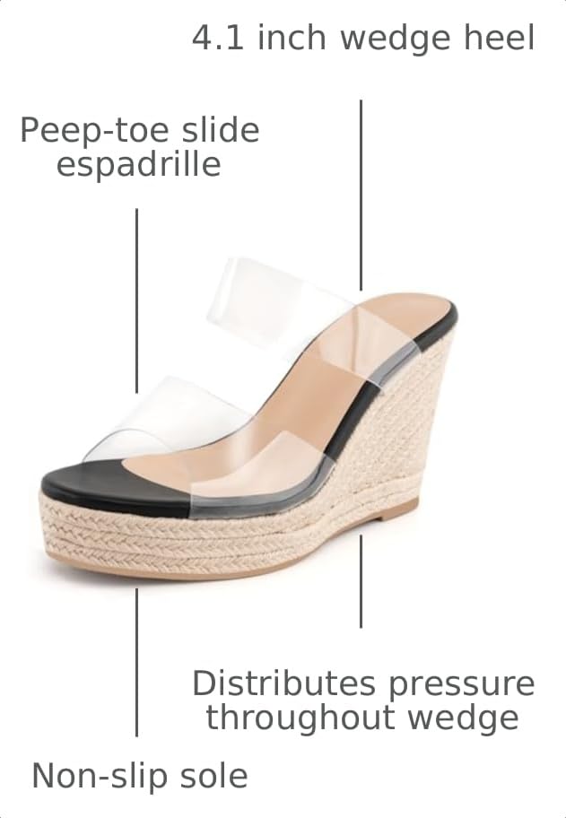 Image of WIRALOMI Women Clear Wedge Heel Sandals Slip On Espadrilles Platform Sandals Slide Summer Beach Crystal Mules Sandals