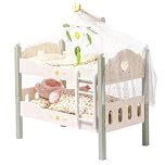 ROBOTIME Wooden Doll Bunk Bed, Dolls Cots Convertible Bed with Ladder and Bedding, for 18 inch Stackable Dolls Crib, Perfect Doll Accessories, Gift for Children, Green