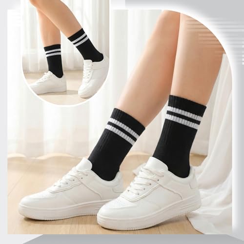 Image of Jspupifip 8 Pair Striped Athletic Crew Socks Running Socks for Men Women | Moisture-Wicking, Soft Stretchy Casual Mid Calf Socks Size 5-8, Breathable Casual Gym Socks
