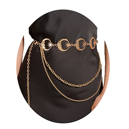 Women’s Moon Sun Metal Link Waist Chain Belts Dress Belt Rave Body Jewelries Skirt Jeans Accessories