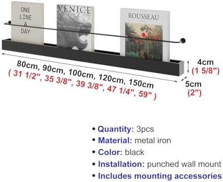 3 Pack Iron Magazine Display Stand, Wall Mount Literature Holder, Brochure Organizer Rack for Living Room & Bedroom, 39.4" Catalog Storage Shelf
