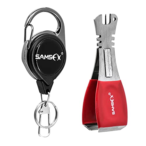 SAMSFX Fishing Big Nippers with Zinger Retractors Fishing Line Cutters with Retractable Badge Holder Fly Fishing Tools Combo (Big Nippers with Carabiner Retractors)