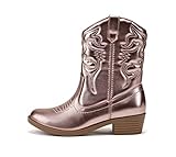 SODA RENO-2 Kids/Girls/Children Western Cowboy Stitched Pointe Toe Low Heel Ankle Mid Shaft Fashion Boots,Met L-Pink 3