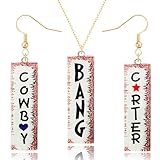 Cowboy Outfits Women Accessories Western BANG Earrings Necklace Cowgirl Outfits Fans Merch Cowboy Jewelry Gifts for Women Party Dress Carnival Concert Halloween Christmas Costumes Fashion Decor