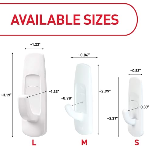 Command Large Utility Hooks, 3 Pack, White Adhesive Wall Hanging, Removable Damage Free, 21 Count with 36 Strips, 5 lb Indoor Home Use on Painted Surfaces, Wood, Glass, Tile, Metal - Image 4
