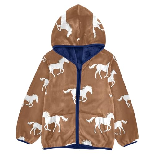 Brown Background with Horses Toddler Fleece Jacket Girl Boys Hooded Fleece Jacket Coat Warm Outwear Zip-up 3-10T