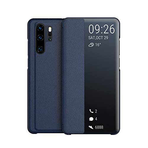 KANSi Cover compatibile con Huawei P30 Pro, Flip Pelle Smart View Custodia + Pellicola protettiva - Marino