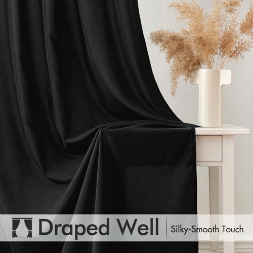Image of MIULEE Black Semi Sheer Privacy Curtains Drapes 2 Panels 52W x 72L | Semi sheer privacy, non-see-through, light filtering, fits kitchen, bathroom, bedroom