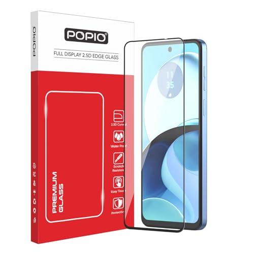 Image of POPIO Tempered Glass Screen Protector Compatible For Motorola Moto G54 / G14 Cellphone (Black) With Edge To Edge Coverage And Easy Installation Kit