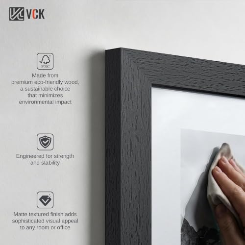 Image of VCK 5x7 Picture Frames 3 Pack, Black Solid Wood Photo Frame, Wall Display