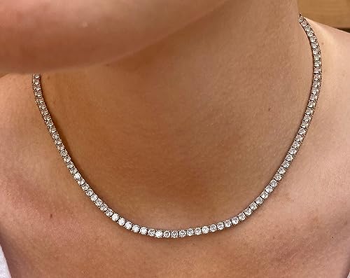 Tennis Necklace 14K Gold/Silver Plated，3mm Width Sparking Rhinestone Chain Necklace Delicate Tennis Choker Necklace for Women Dainty Classic Cubic Zirconia Bridal Wedding Jewelry for Women3