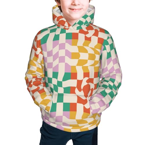 Wavy Checkerboard 1 Kids Pullover Hoodies Boys Sweatshirts Girls Athletic Clothes with Pocket2