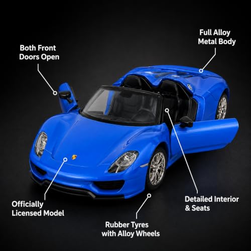 Image of Wizplex CCA Officially Licensed Porsche 918 Spyder 1:64 Scale Die Cast Metal Car - Collectible Alloy Open-Top Hypercar Model with Free-Rolling Wheels, Display Showpiece for Kids 3+ & Car Enthusiasts