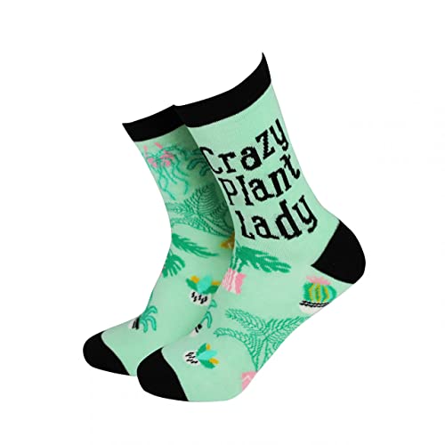 Smiling Faces MAKING SMILES SINCE 2001 Sock Therpay - Calzini da donna con motivo stravagante, colorati, design intelligente, calzini comodi - Crazy Plant Lady, Signora delle piante pa, 4-7