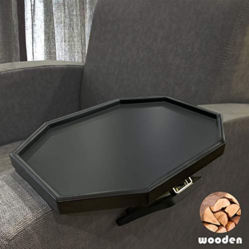 Wooden Sofa Armrest Clip-On Table, Recliner Armchair Organizer Tray (Black)