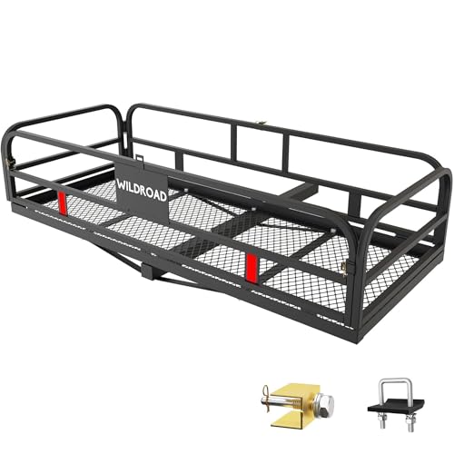 Wildroad Hitch Mount Cargo Carrier Basket 500 LBS Folding Vehicle Cargo Baskets 60" x 24" x 14" Fits 2" Receiver with 2" Hitch Stabilizer for SUV, Pickup Truck, Trailer