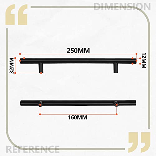Bwintech 12 Pcs 250MM (160MM Hole Center) Matt Black Cabinet Pull Handles Kitchen T Bar Handles, Stainless Steel - Image 2