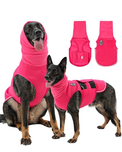 Meifsou Dog Anxiety Vest with Hood, Skin-Friendly Thunder Jacket for Dogs, All-in-One Dog Calming Shirt with Hood for Thunder, Fireworks, Separation - Keep Pet Calm Without Medicine, Rose, L