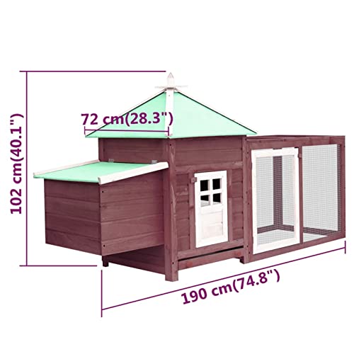 RONGQI Hühnerstall mit Legenest, Kaninchenstall, Legenester Für Hühner, Hühnerhaus, Mokka 190x72x102 cm Tanne Massivholz – Bild 7