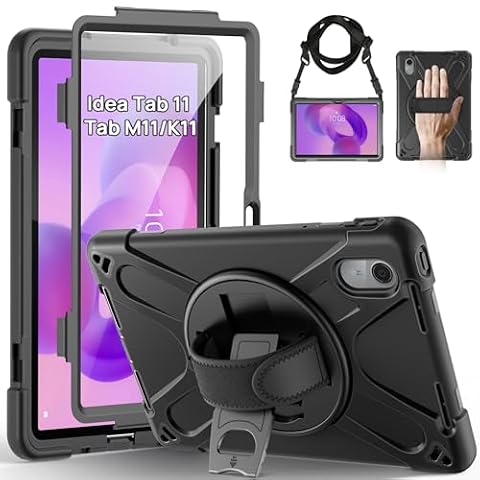 Gerutek Etui dla Lenovo Idea Tab 11 2025 / Tab M11 2024/Tab K11 /Xiaoxin Pad 11", Wytrzymała, odporna na wstrząsy obudowa z osłoną ekranu, obrotowa podstawka 360°, uchwyt na rysik, uchwyt na rękę