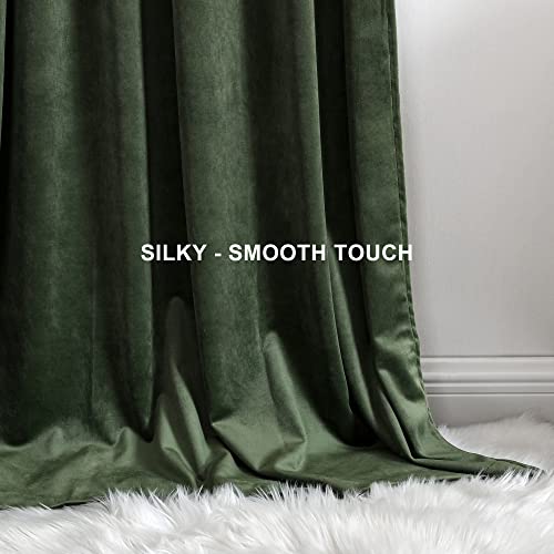 Benedeco Green Velvet Curtains For Bedroom Window, Super Soft Luxury Drapes, Room Darkening Thermal Insulated Rod Pocket Curtain For Living Room, W52 By L84 Inches, 2 Panels #TOP3
