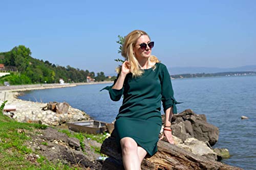 YOINS Summer Dresses for Women Short Sleeves T Shirts Solid Crew Neck Tunics Self-tie Blouses Mini Dresses Advanced Version-Green L