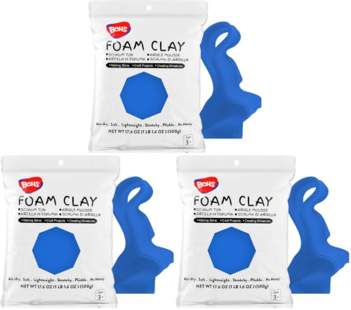 Image of BOHS Blue Modeling Foam Clay - 1.1 Lbs, Squishy,Soft, Air Dry -for Flower Mirror,Cosplay,Fake Bake, Slime Supplies-500g (Pack of 3)