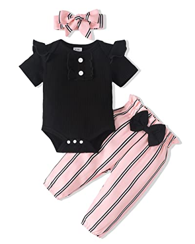 Image of SODLON Newborn Baby Girl Clothes Outfits Infant Clothing Ruffle Romper Top Floral Pants Outfit Sets for Baby Girls 0-18M