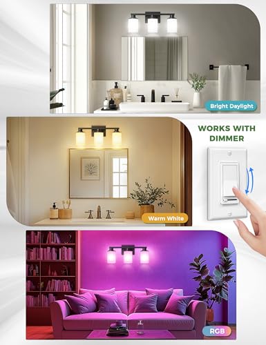 Image of DORESshop 20 Inch Bathroom Light Fixtures, 3-Light Black Bathroom Lighting Fixtures Over Mirror with Milk Glass Shade, Modern Vanity Lights for Hallway Bedroom, ETL Listed
