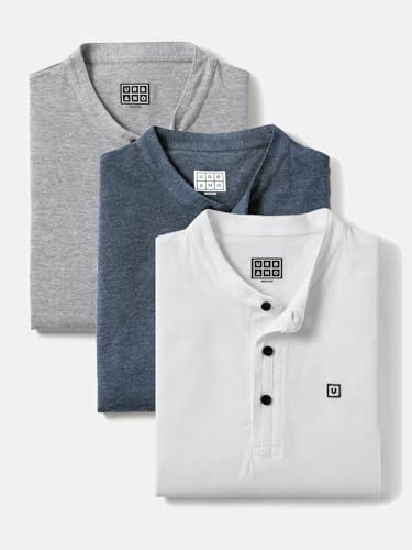 Image of Urbano Fashion Men's Multicolor Solid Mandarin Collar Slim Fit Cotton T-Shirt Pack of 3