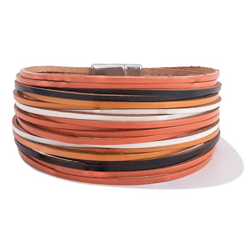 Halloween Leather Bracelets Boho Wrap Cuff Bracelets Stackable Multi Stand Bracelets Orange Black Jewelry Halloween Party Favors for Women