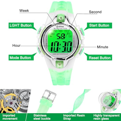 Image of Edillas Kids Watches Boys Digital, 7 Colors LED Lights Waterproof Wristwatches for Children Students Teenagers Sport Outdoor Multifunctional with Stopwatch /Alarm for Ages 5-13