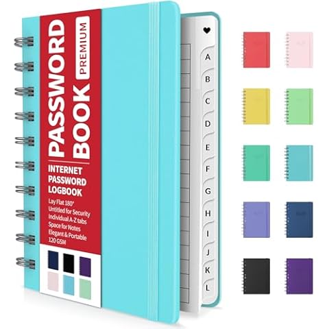 Forvencer Password Book with Individual Alphabetical Tabs, 4"x5.5" Small Password Notebook, Spiral Password Keeper, Internet Address and Password Organizer, Password Logbook for Home Office, Sky Blue Cover