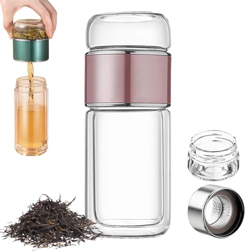 gourde theiere en verre avec infuseur 500ml,infuseur thé bouteillet,infuseur à thé en verre à double paroi isolante,bouteille infuseur à thé, infuseur thé...
