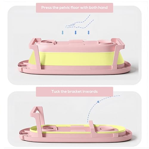 Image of Cockatoo-Kids DripDrop Foldable Baby Bath Tub with Thermistor, Pillow & Soap Box - Portable Newborn to 6 Years Tub, Non-Toxic PP, Anti-Slip Base, 40kg Capacity - Travel & Home Use, Pink & Yellow