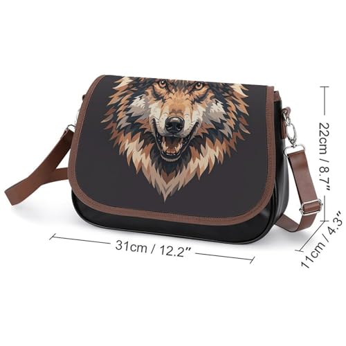 PU Leather Crossbody Bag Coyote Pattern Print Flapover Tote Bag Shoulder Handbag Purse for Women with Adjustable Strap2