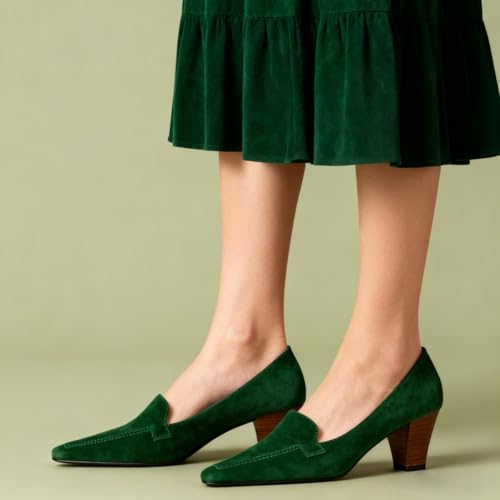Image of LEHOOR Women Vintage Chunky Block Heel Pumps Shoes Square Pointed Toe Slip On Formal Office Work Business Loafers Shoes Suede Snakeskin Cone Heel Oxford Shoe Ladies Professional Chic Fall 4-11 M US
