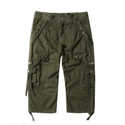 Image of Men's Cargo Shorts 3 /4 Relaxed Fit Below Knee Capri Cargo Pants Cotton