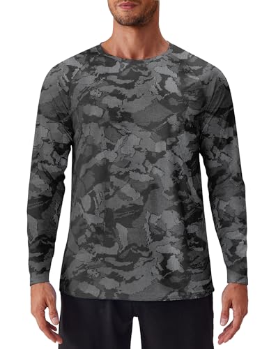 PINSPARK Mens UV Protection Shirts Long Sleeve Fishing Shirts Camo Rash Guard Swim Shirt Quick Dry Athletic Workout Tshirts