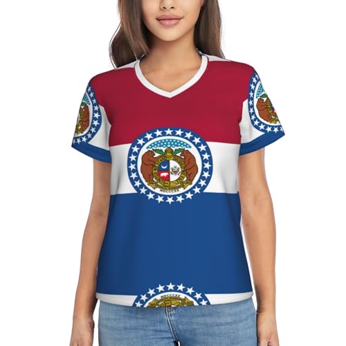T-shirt actif Missouri col V coupe athlétique femme imprimée