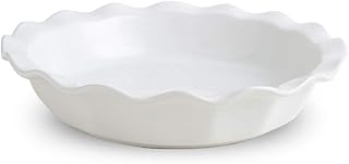 KOOV Ceramic Pie Dish, 9 Inches Pie Pan, Pie Plate for Dessert Kitchen, Round Ceramic Baking Dish Pan for Dinner, Gradient Series (White)